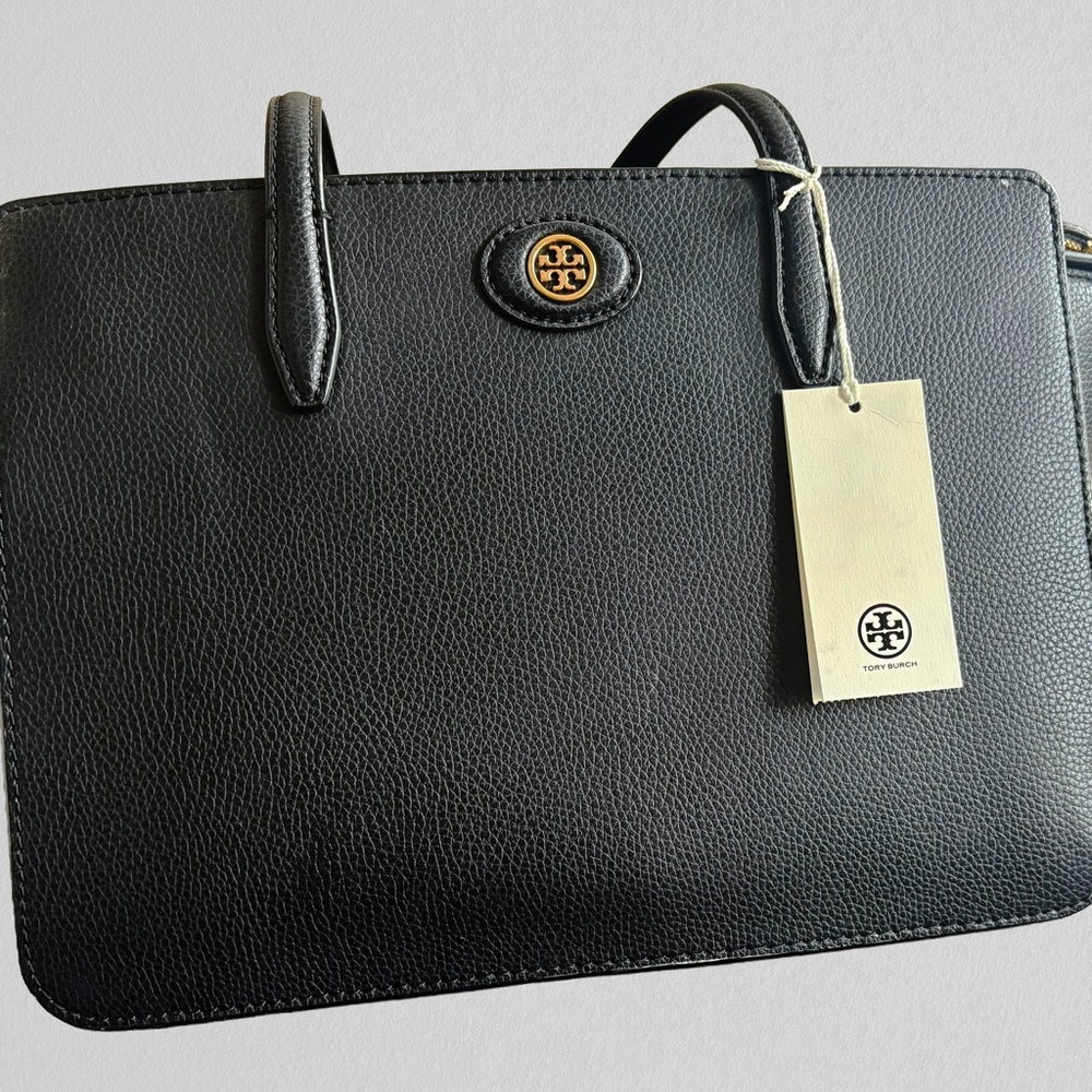 Tory Burch Robinson Pebbled Small Tote Black Leather Gold Hardware Style 143241